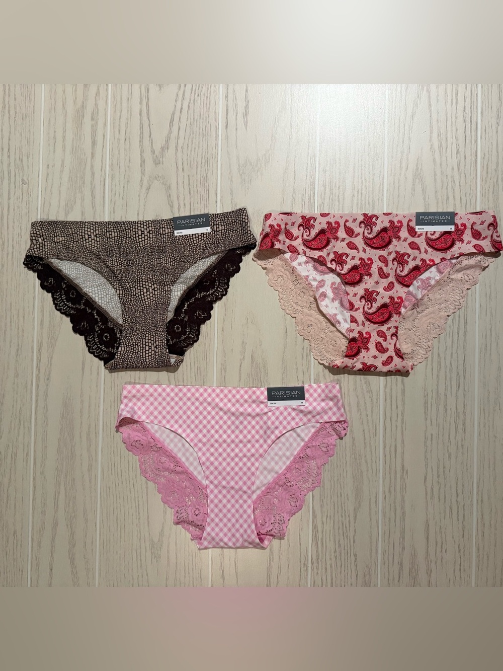 Parisian Intimates Womens Medium 3 Pack Bikini Panties Lace Stretch NWT